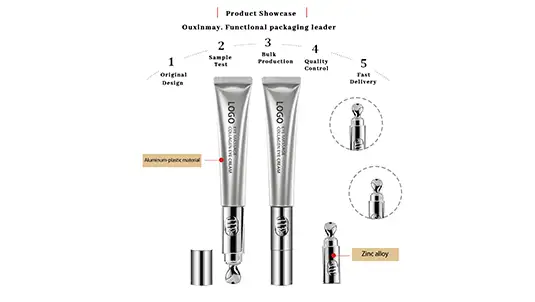 Custom Cosmetic Soft Plastic Tube with Zinc Alloy Semi Round Slant Metal Eye Cream Massage Tube