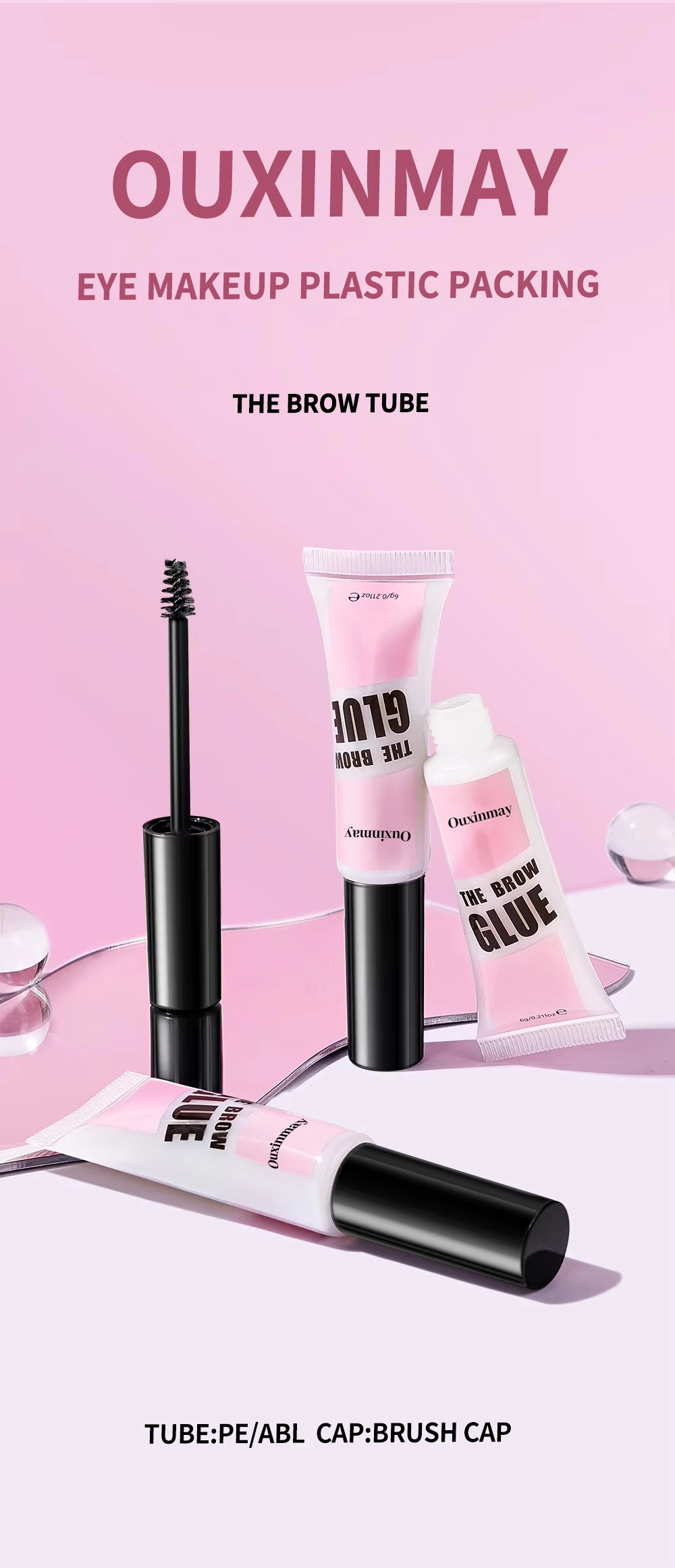 Custom Cosmetic Soft Plastic Lipgloss Make-up Packing Tube with Brush