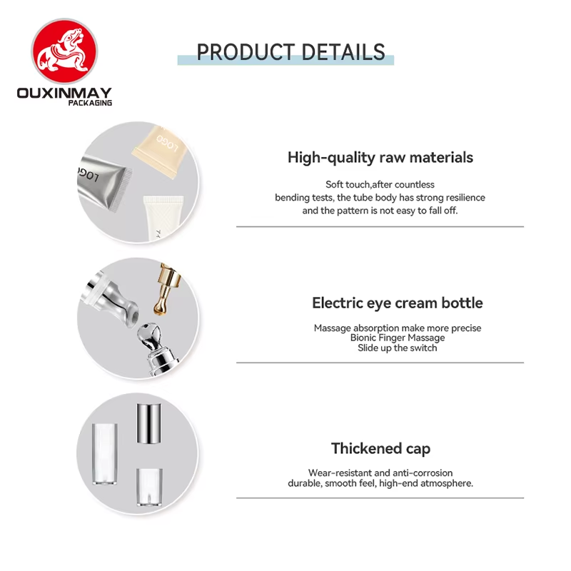 Custom Cosmetic Soft Plastic Tube with Zinc Alloy Semi Round Slant Metal Eye Cream Massage Tube