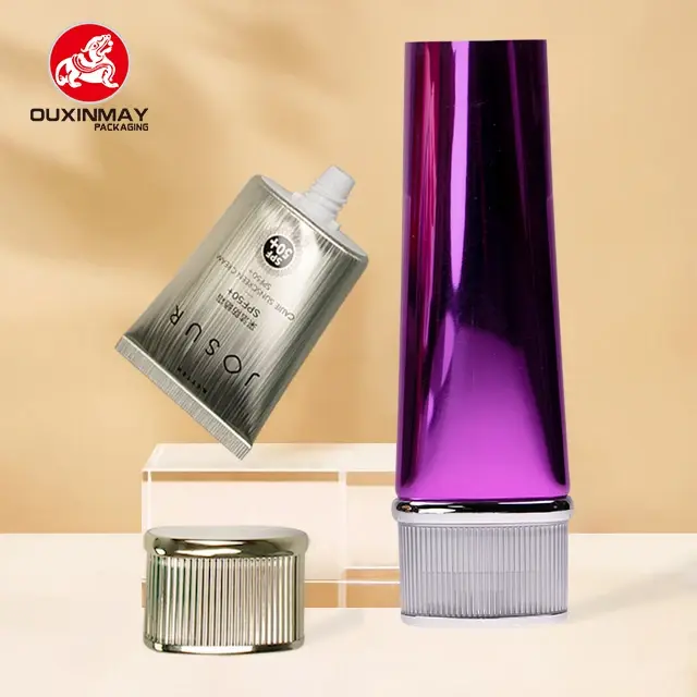 Superflat ABL Plastic Squeeze Tube with Vertical Stripes Acrylic Cap for Sunscreen Cream
