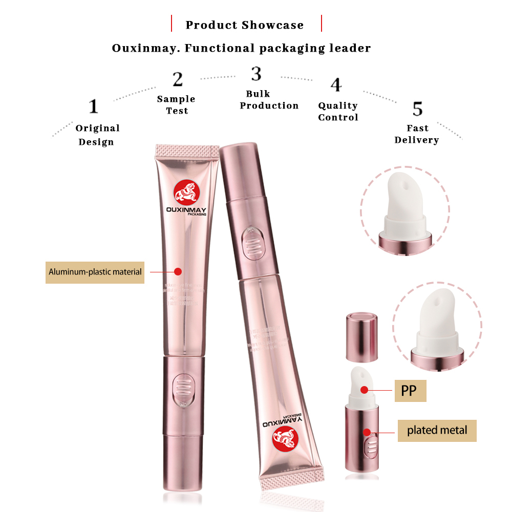 Custom Cosmetic Soft Plastic Tube with Zinc Alloy Semi Round Slant Metal Eye Cream Massage Tube