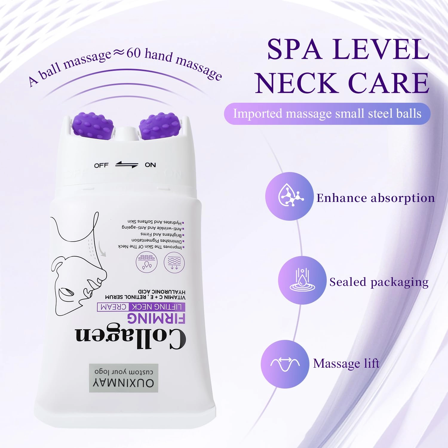 Double-wheel Massage Tube Cosmetic Plastic Super-Flat D55 Body Massage ABL Tube with Double Rubber Rollers