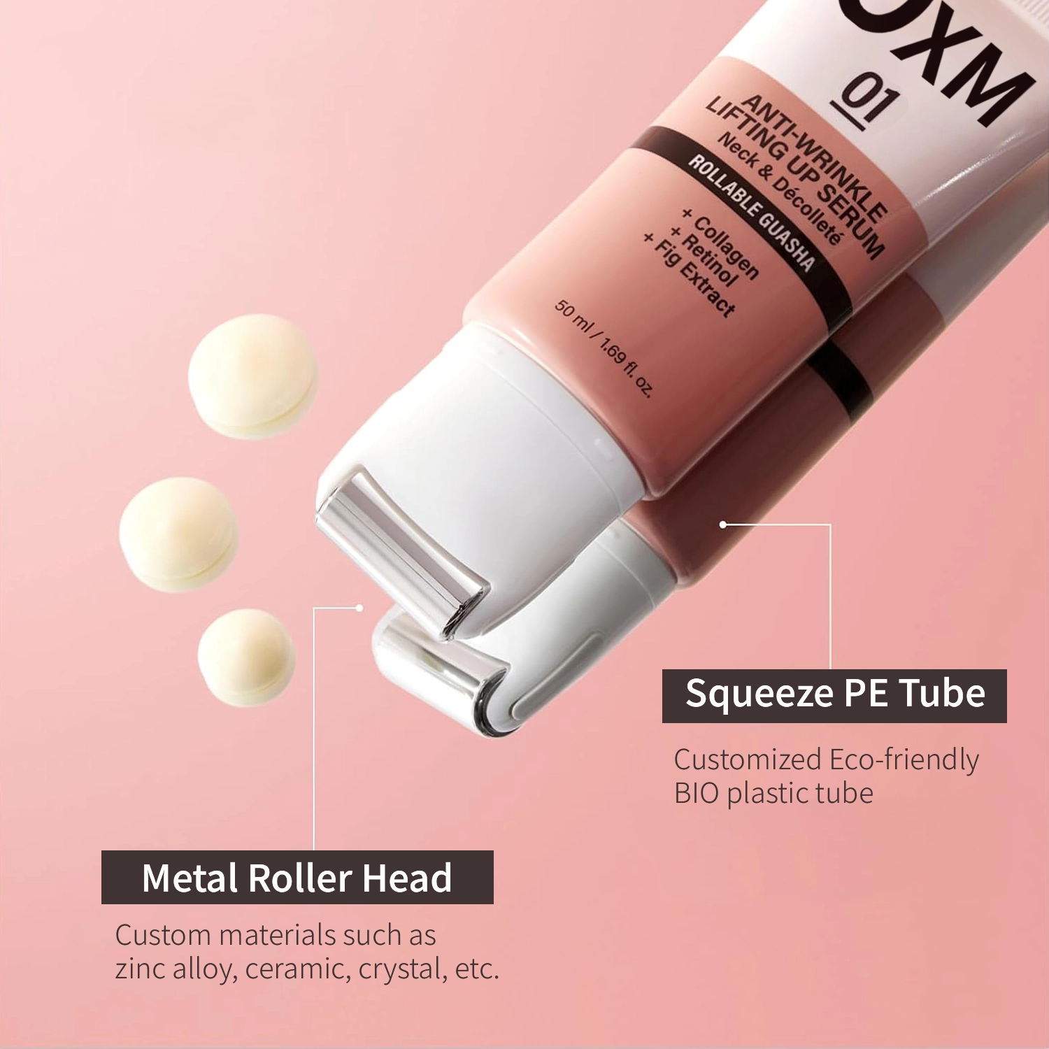Metal Roller Massage Tube D40 PE Plastic Packaging Tube for Body & Neck Care