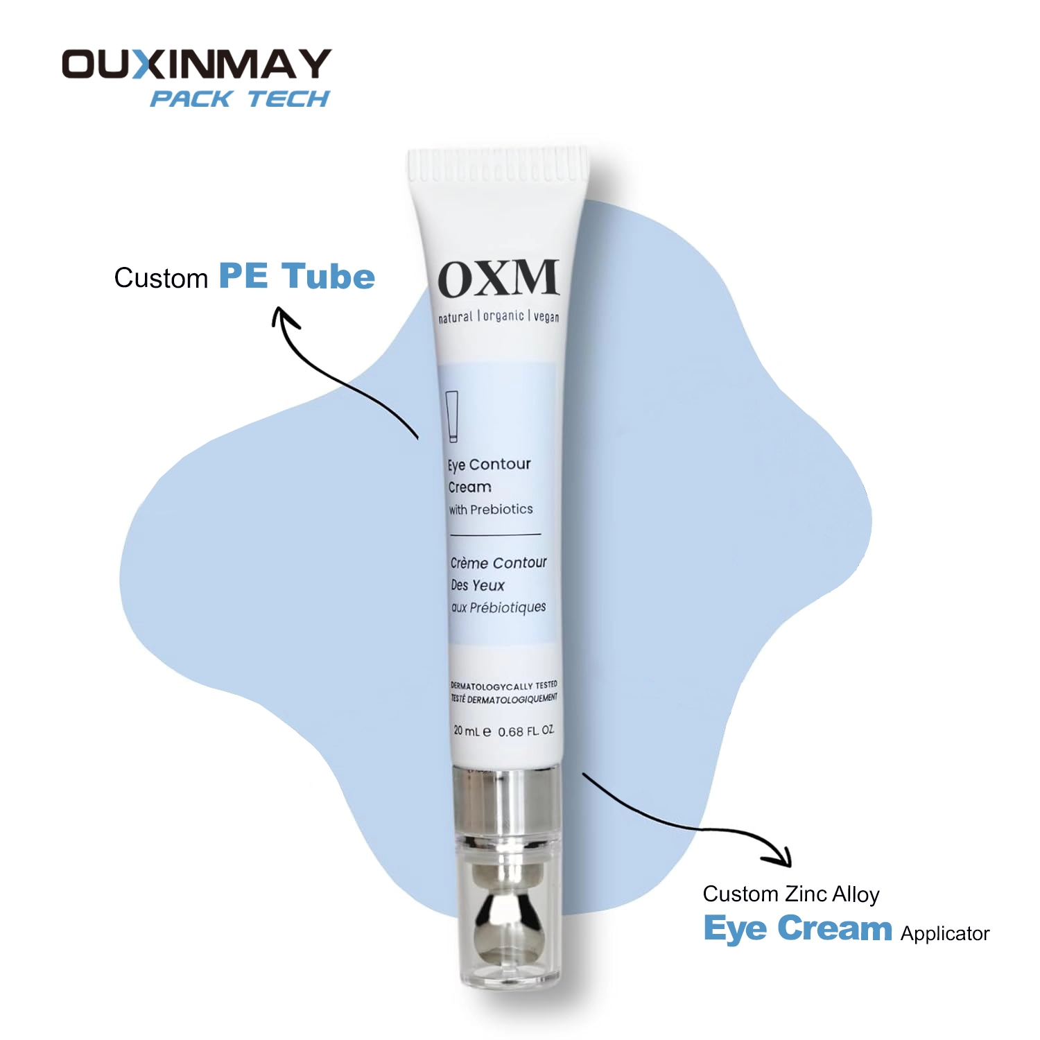 20g Empty Cosmetic Plastic PE Eye Cream Lip Gloss Essential Oil Silk Screen Printed Makeup Squeeze Tubes with Zinc Alloy Applicator