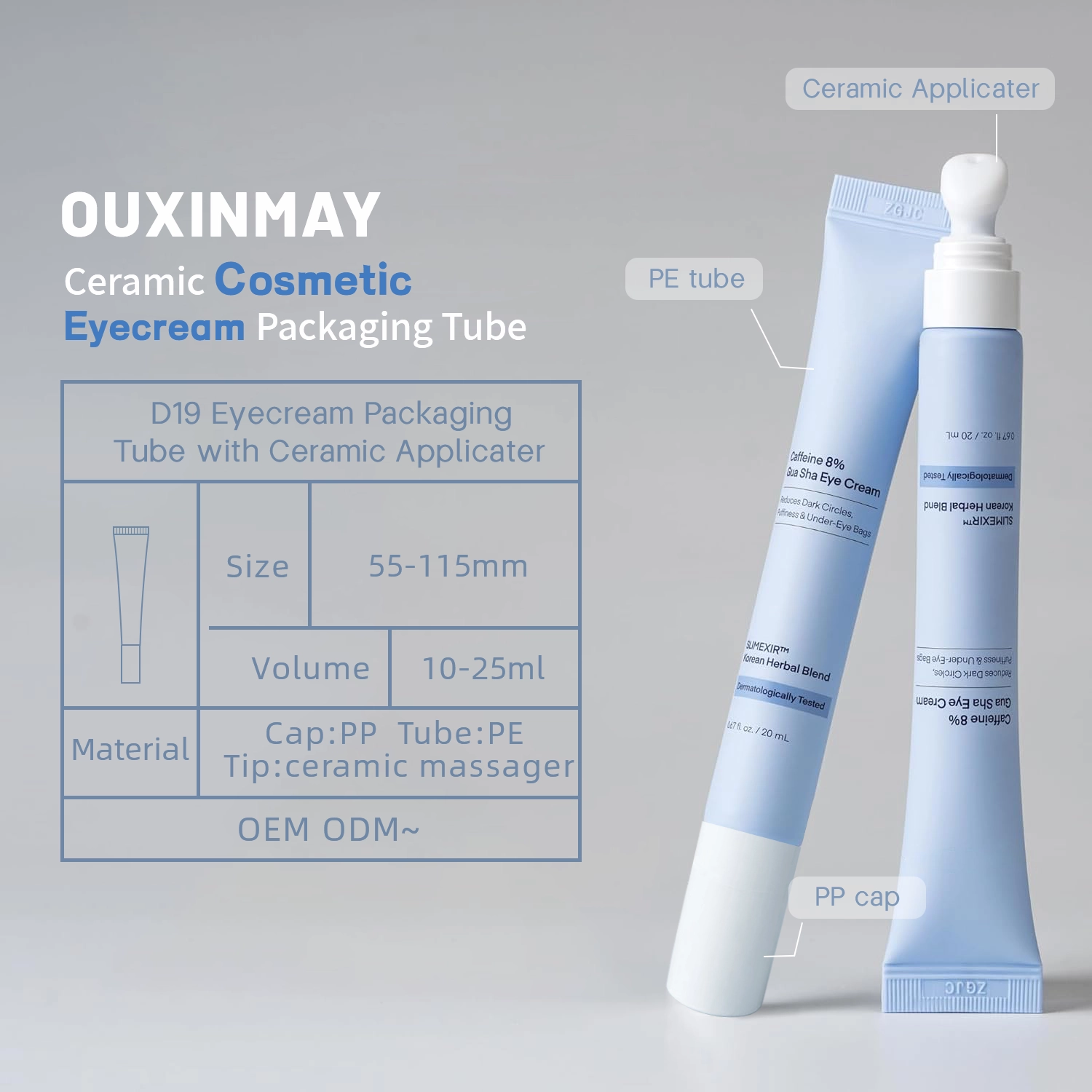 Custom Eye Cream Cosmetic Squeeze Tube 20ml PE Soft Tube with Metal Ceramics Massage Applicator Lip Balm Packaging Tube
