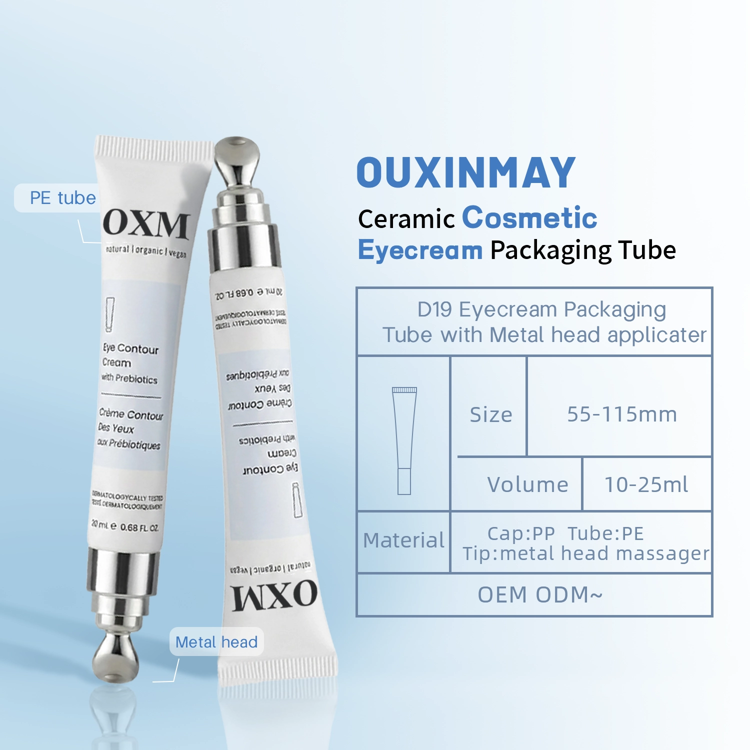 20g Empty Cosmetic Plastic PE Eye Cream Lip Gloss Essential Oil Silk Screen Printed Makeup Squeeze Tubes with Zinc Alloy Applicator