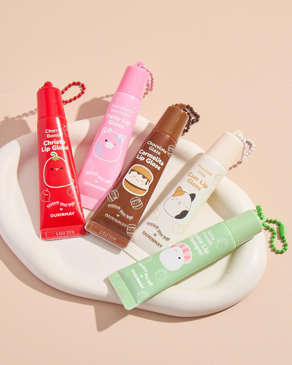 Keychain Lipgloss Tube with Chain – Full Range of Keychain Cosmetic Tube Designs