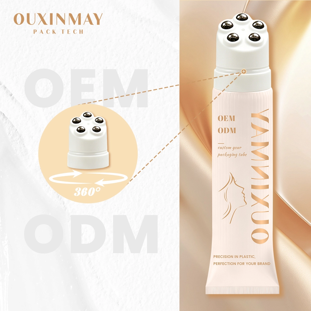 50mm Customized PE Massage Tube Massage Cream with 5 Metal Roller Ball Applicator and Screen Printing for Skincare Cosmetic Tube