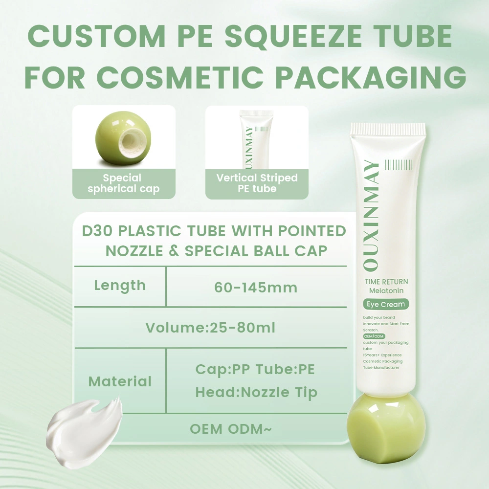 Cosmetic Plastic Squeeze Tube 25ml 50ml Empty Lotion Eye Cream Tubes Long Nozzle Screw Cap Custom Color Printing