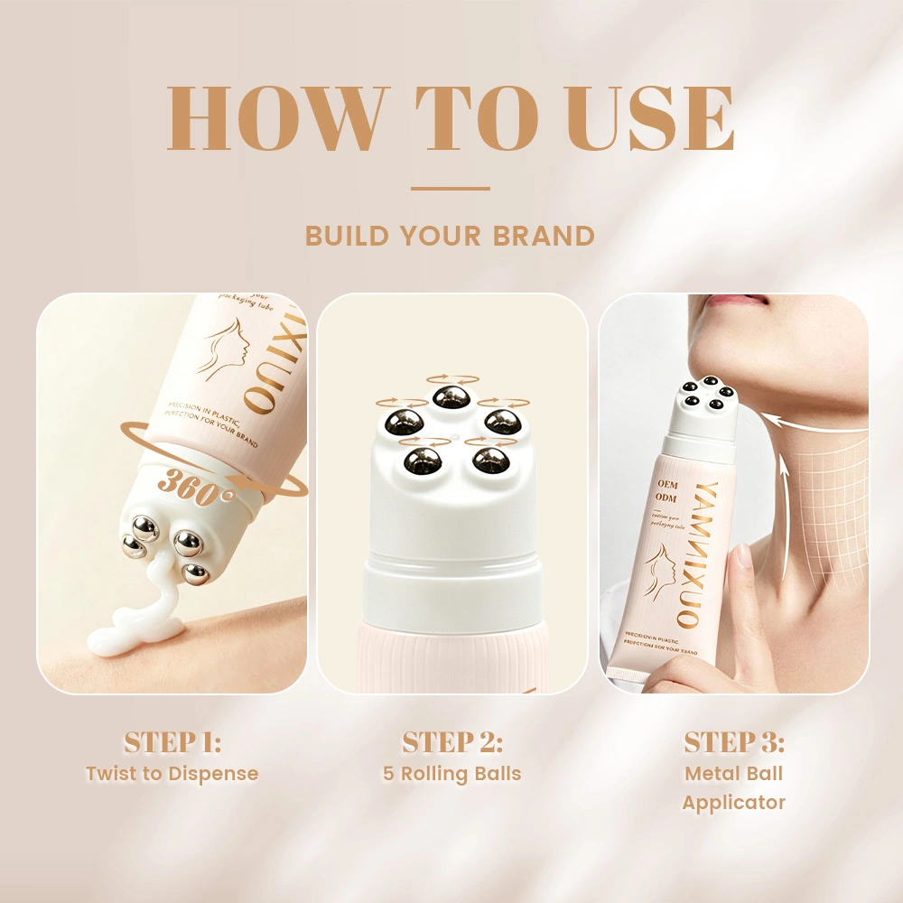 50mm Customized PE Massage Tube Massage Cream with 5 Metal Roller Ball Applicator and Screen Printing for Skincare Cosmetic Tube