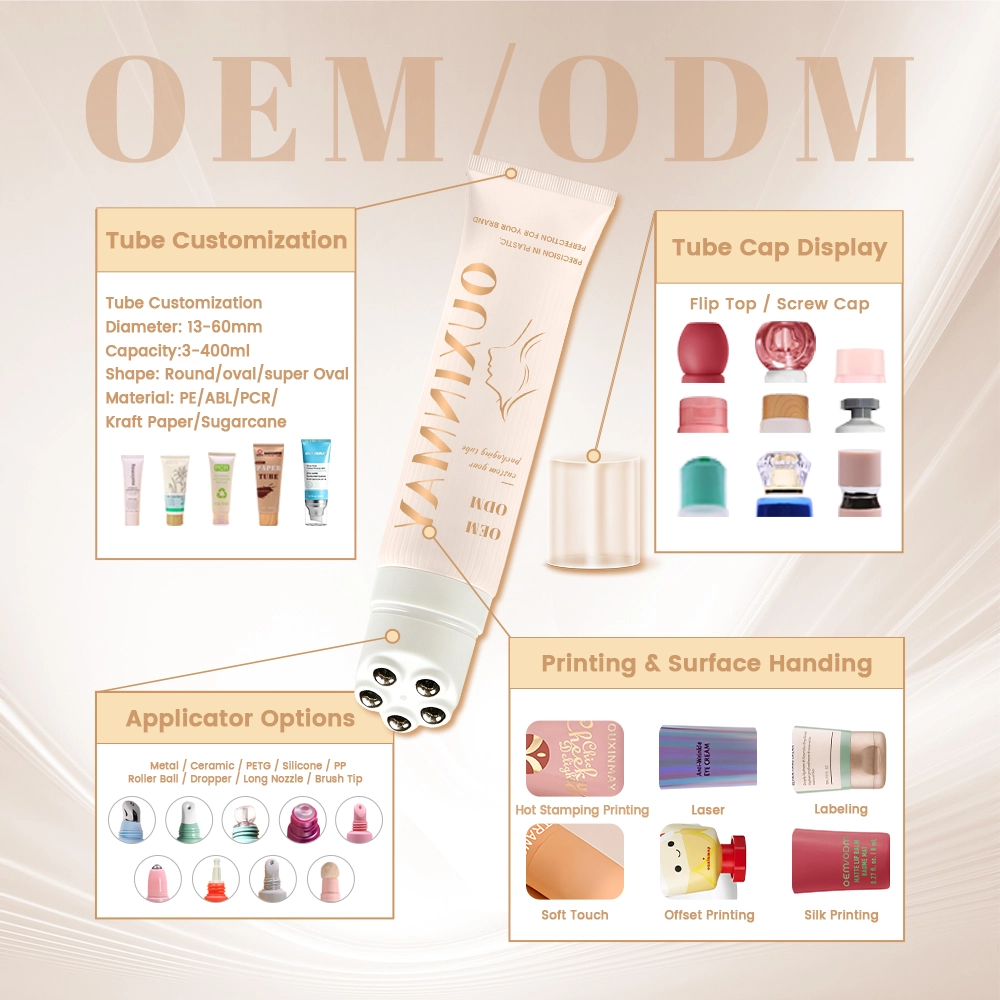 50mm Customized PE Massage Tube Massage Cream with 5 Metal Roller Ball Applicator and Screen Printing for Skincare Cosmetic Tube
