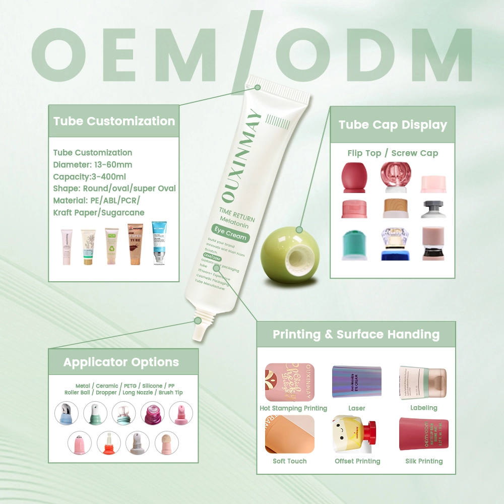 Cosmetic Plastic Squeeze Tube 25ml 50ml Empty Lotion Eye Cream Tubes Long Nozzle Screw Cap Custom Color Printing