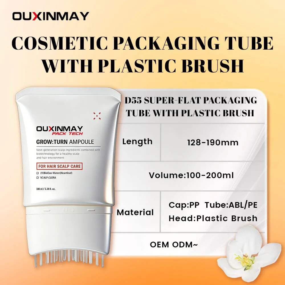 Custom 100ml 150ml Refillable Hair Care Tube with Massage Comb Brush Head Hair Serum Packaging Plastic Tube